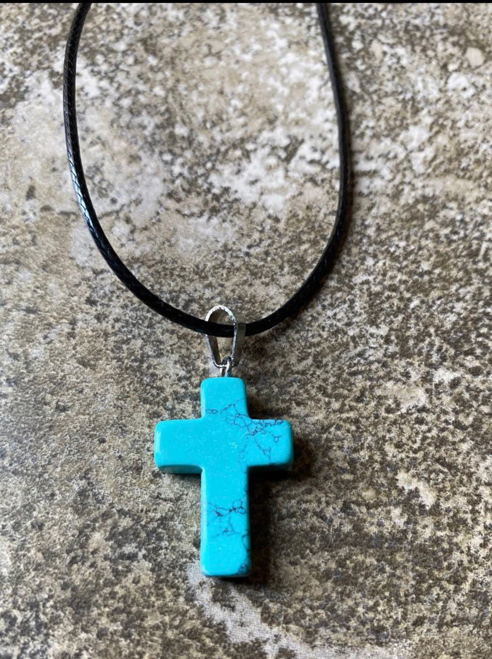 Natural Genuine TURQUOISE CROSS Pendant Necklace Silver Etsy