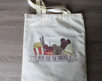 Tote bag Disney Snacks/ Here for the Snacks/ Disneyland/ Disney World/ Illustrated natural cotton tote bag