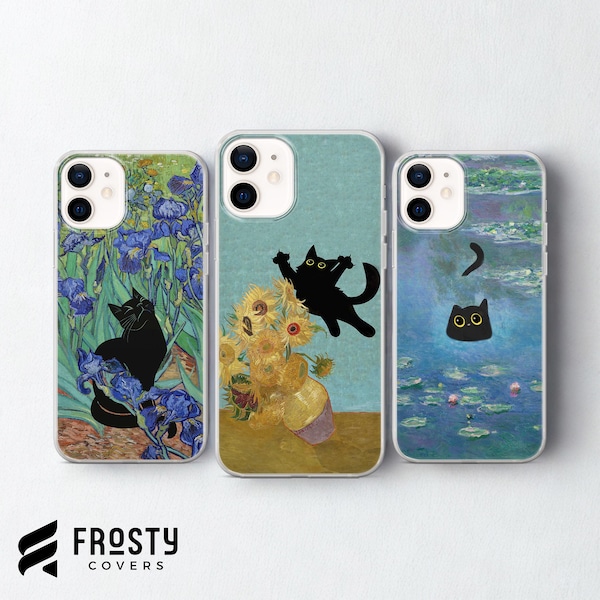 Van Gogh Phone Case Cat Meme Parody Cover for iPhone 17 Pro Max, 16e, 15, 14, 13 & Samsung S26 Ultra, S25 FE, A57, A56, Pixel 10, 9A