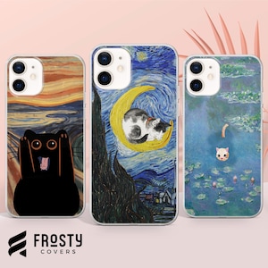 Coque de portable Vincent Van Gogh avec motif chat pour iPhone 16 Pro Max, 15 Plus, 14, 13, 12, 11, XS et Samsung S25, S24, A56, A55, Pixel 9 Pro, 8