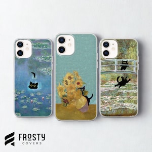 Funda de teléfono Van Gogh con parodia de meme de gato para iPhone 17 Pro Max, 16e, 15, 14, 13 y Samsung S26 Ultra, S25 FE, A57, A56, Pixel 10, 9A