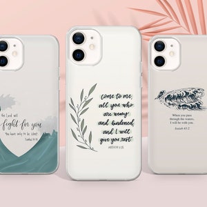 Versets de la Bible Coque pour téléphone Christianisme pour iPhone 16 Pro Max, 15 Plus, 14, 13, 12, 11, XS et Samsung S25, S24, A56, A55, Pixel 9 Pro, 8