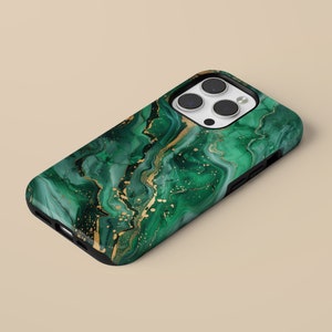 Jade Marmor Handyhülle mit goldfarbener Abdeckung für iPhone 16 Pro Max, 15 Plus, 14, 13, 12, 11, XS & Samsung S25, S24, A56, A55, Pixel 9 Pro, 8