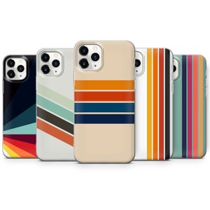 Coque de portable à rayures rétro et esthétique vintage pour iPhone 16 Pro Max, 15 Plus, 14, 13, 12, 11, XS et Samsung S25, S24, A56, A55, Pixel 9, 8