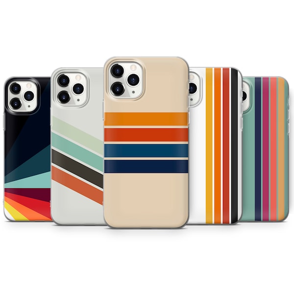 Retro Stripes Phone Case Estética Vintage Cover apta para iPhone 15 Pro Max, 14 Plus, 13, 12, 11, XR y Samsung S24, S23, A54, A53, Pixel 8