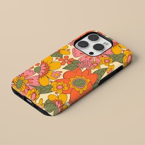 Retro Groovy Flower Phone Case Hippie Cover for iPhone 17 Pro Max, 16e, 15, 14, 12 & Samsung S25 Ultra, S24 FE, A56, Pixel 10 XL, 9a, 8