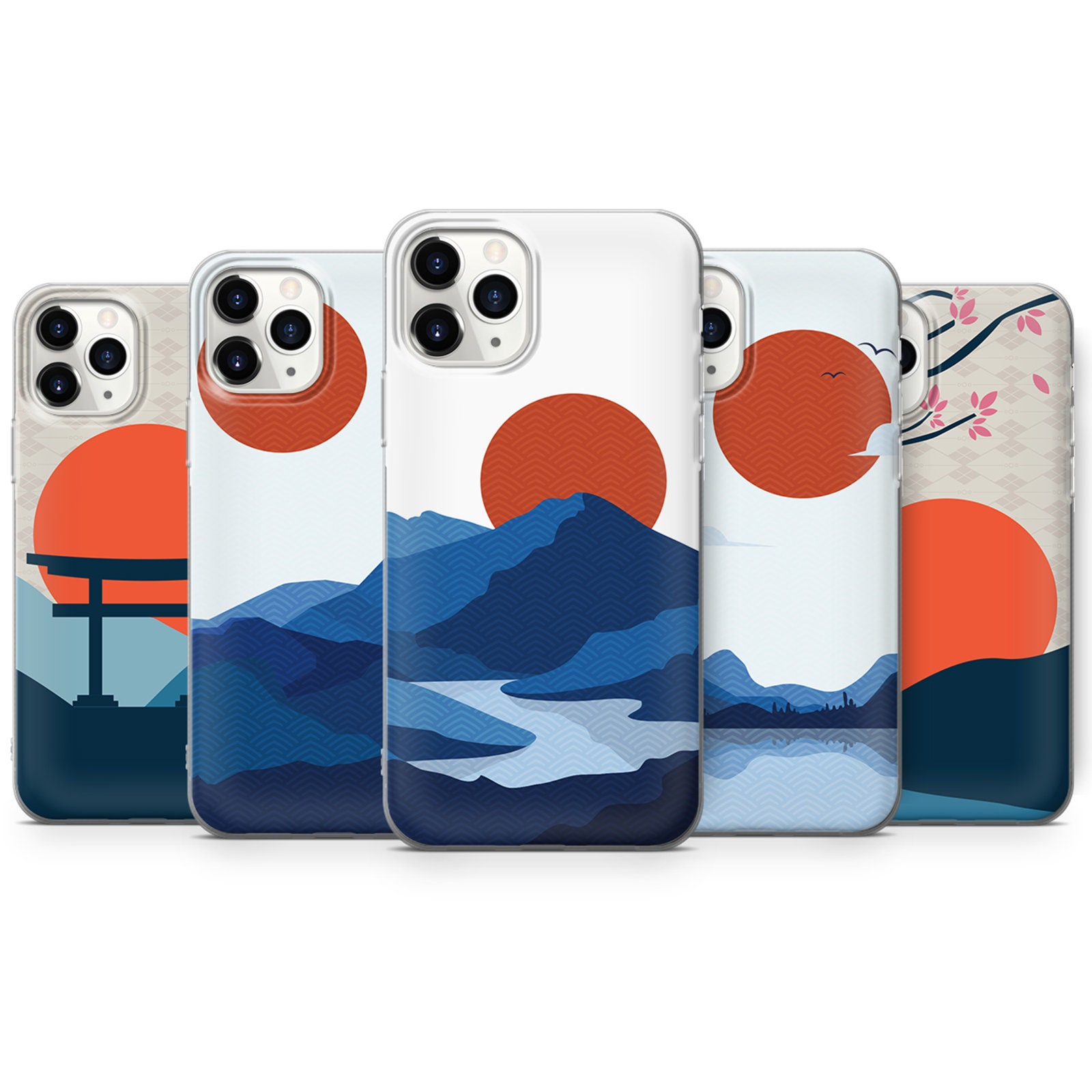 Japanese Phone Case Sun, Mountain Cover Fit for iPhone 15 Pro Max, 14 Plus,  13, 12, 11, XR & Samsung S24, S23, A54, A53, Pixel 8 Pro, 7 
