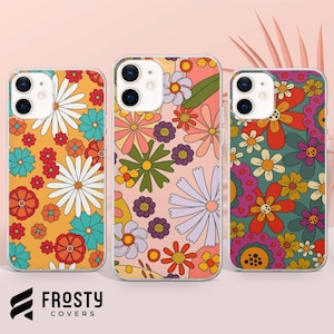 Groovy Flower Phone Case Retro Hippie Cover for iPhone 17 Pro Max, 16e, 15, 14, 12 & Samsung S25 Ultra, S24 FE, A56, Pixel 10 XL, 9a, 8