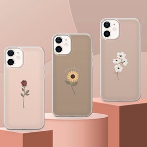 Custodia per telefono beige minimalista con fiori per iPhone 16 Pro Max, 15 Plus, 14, 13, 12, 11, XS e Samsung S25, S24, A56, A55, Pixel 9 Pro, 8
