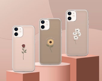 Mignon étui de téléphone minimaliste Fleurs Couverture adaptée pour iPhone 15 Pro Max, 14 Plus, 13, 12, 11, XR et Samsung S24, S23, A54, A53, Pixel 8 Pro, 7