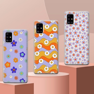Retro Groovy Phone Case Floral Hippie Cover for iPhone 17 Pro Max, 16e, 15, 14, 12 & Samsung S25 Ultra, S24 FE, A56, Pixel 10 XL, 9a, 8