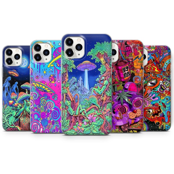 Psychédélique Trippy Phone Case Colors Coverfit pour iPhone 15 Pro Max, 14 Plus, 13, 12, 11, XR et Samsung S24, S23, A54, A53, Pixel 8 Pro, 7
