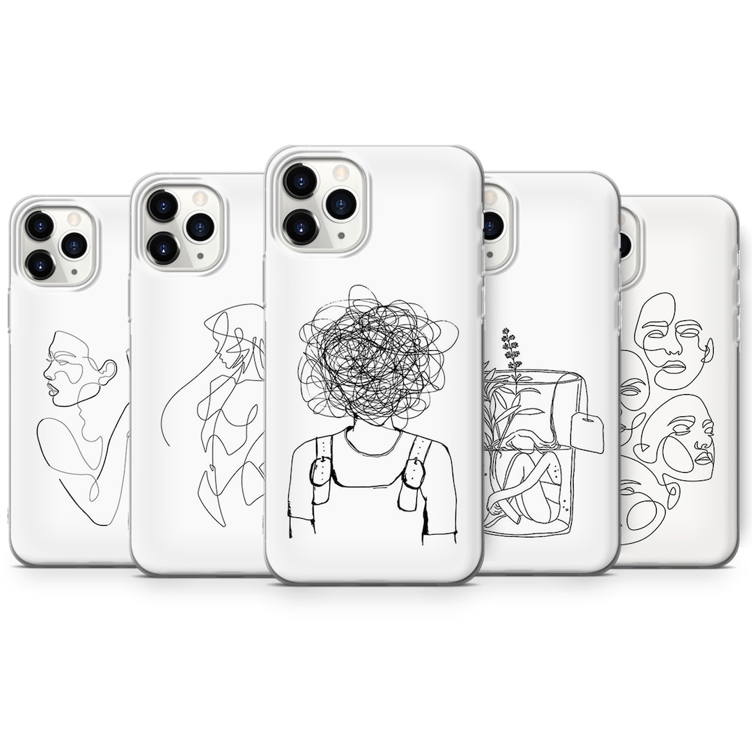 One Line Art Phone Case Aesthetic Drawing Cover Fit for iPhone 15 Pro