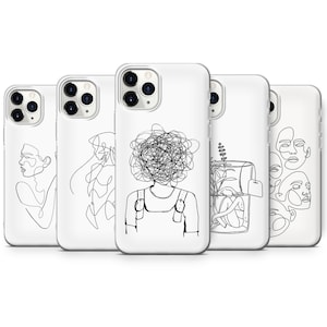 One Line Art Phone Case Aesthetic Drawing Cover fit for iPhone 15 Pro Max, 14 Plus, 13, 12, 11, XR & Samsung S24, S23, A54, A53, Pixel 8 Pro