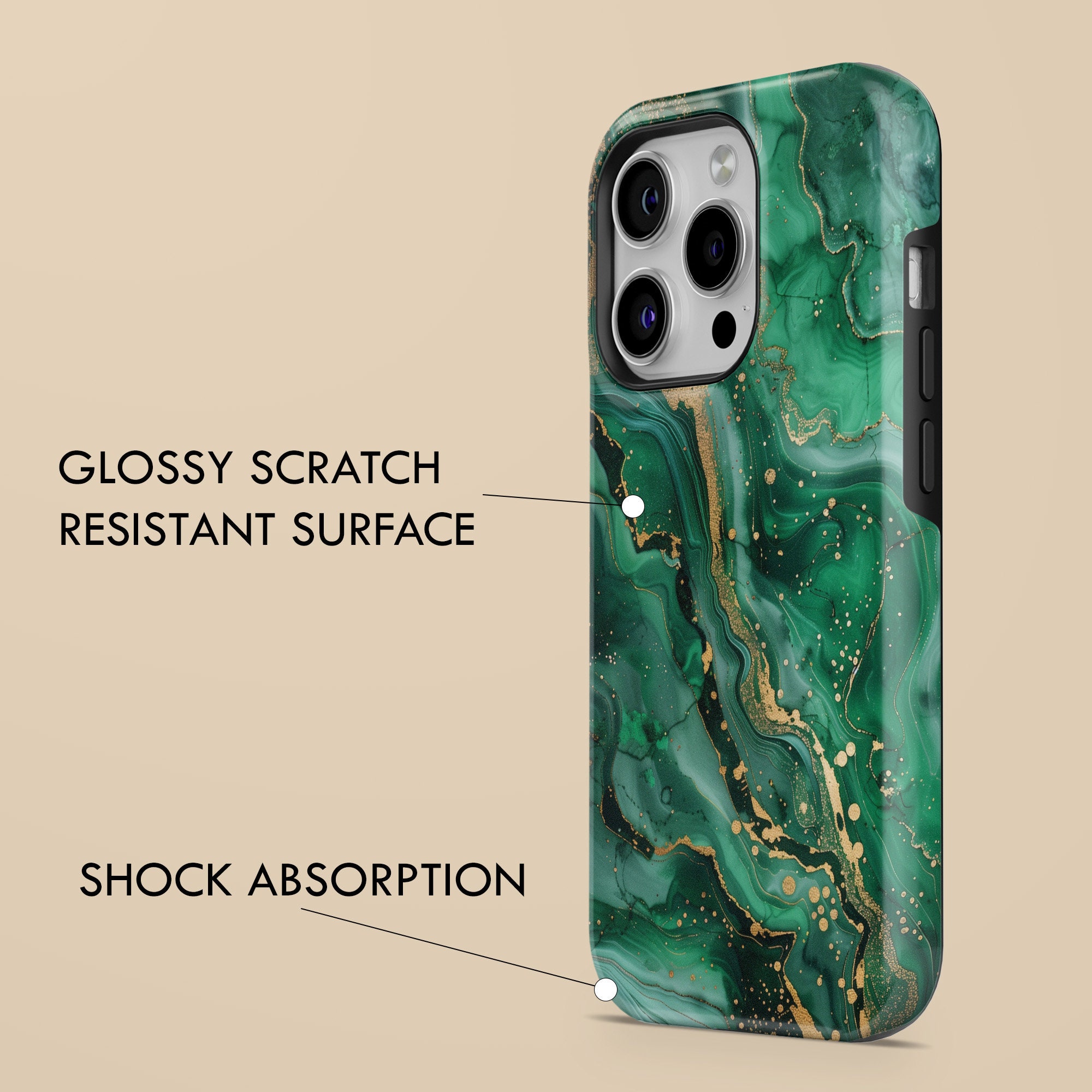 Jade Marble Phone Case With Gold Cover for iPhone 17 Pro Max, 16e
