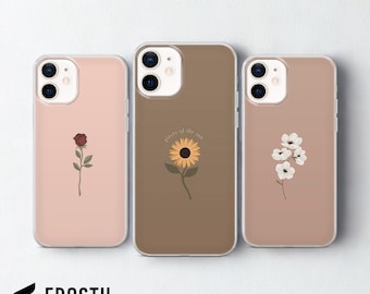 Minimalist Beige Blumen Handyhülle, Hülle für iPhone 17 Pro Max, 16e, 15, 14, 13 & Samsung S26 Ultra, S25 FE, A57, A56, Pixel 10, 9A, 9A