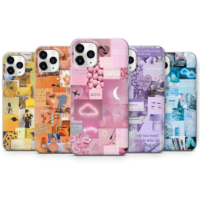 Aesthetic Collage Phone Case Cute Abstract Art Cover fit for iPhone 14 Pro, 13, 12, 11, XR, 8+, 7 & Samsung S21, A50, A51, A53, Huawei P30 