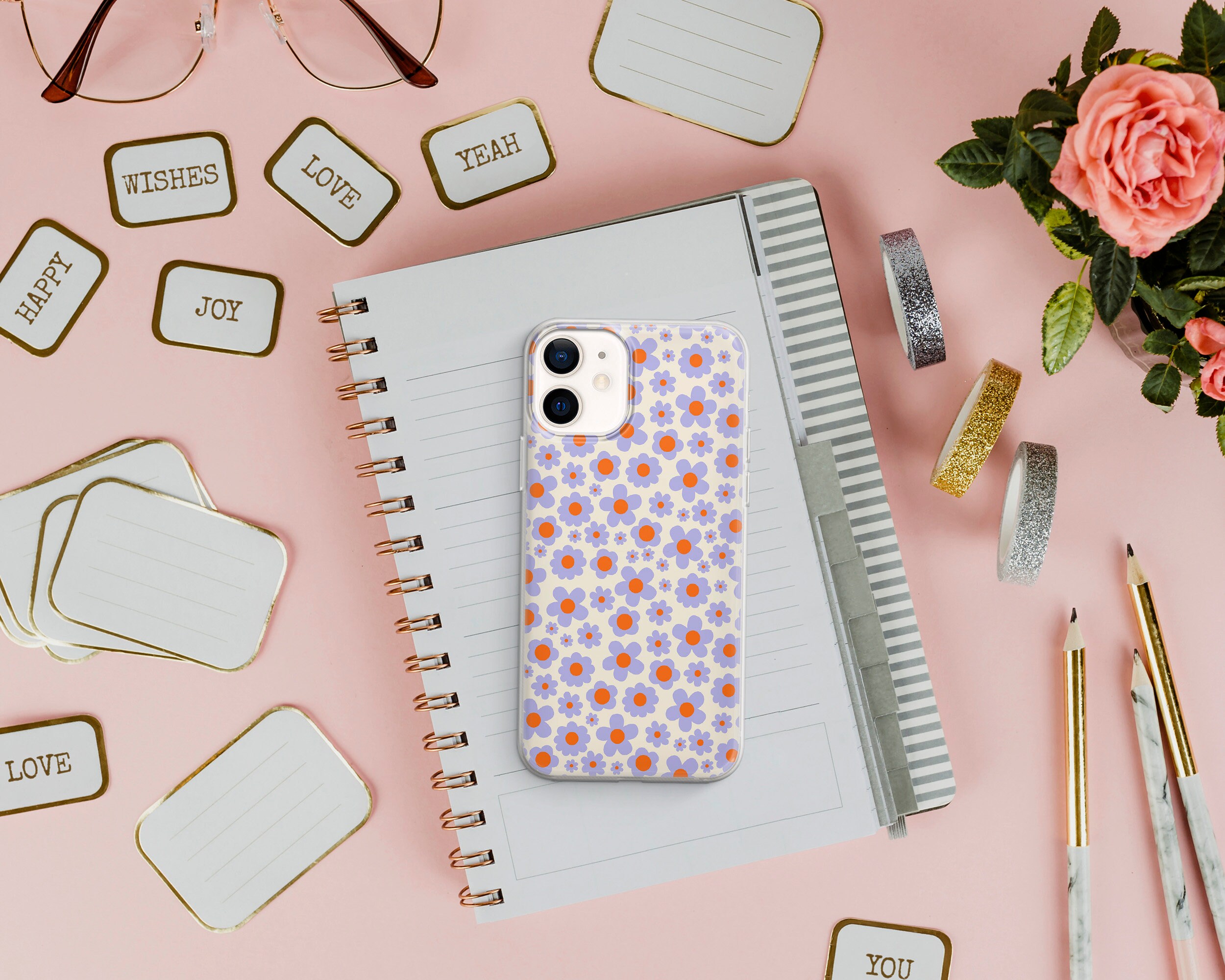 Retro Groovy Phone Case Floral Hippie Cover for iPhone 16