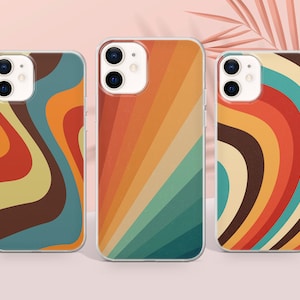 Étui de protection esthétique à rayures rétro pour iPhone 16 Pro Max, 15 Plus, 14, 13, 12, 11, XS et Samsung S25, S24, A56, A55, Pixel 9 Pro, 8