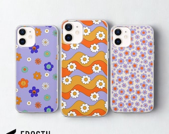 Retro Groovy Handyhülle Blumenmuster Hippie Cover für iPhone 17 Pro Max, 16e, 15, 14, 13 & Samsung S26 Ultra, S25 FE, A57, A56, Pixel 10, 9A