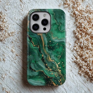 Jade Marble Phone Case With Gold Cover for iPhone 17 Pro Max, 16e, 15, 14, 13 & Samsung S26 Ultra, S25 FE, A57, A56, Pixel 10, 9A