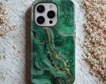 Jade Marble Phone Case With Gold Cover for iPhone 17 Pro Max, 16e, 15, 14, 13 & Samsung S26 Ultra, S25 FE, A57, A56, Pixel 10, 9A