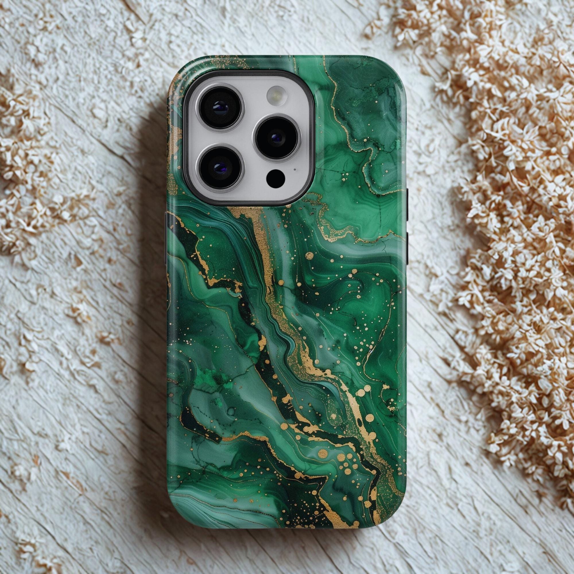 Jade Marble Phone Case With Gold Cover for iPhone 17 Pro Max, 16e