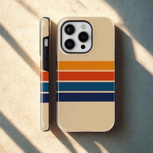 Funda para teléfono con rayas retro, funda con rayas de los años 70 para iPhone 17, 16, 15 y 14, Samsung S26, S25, A57 y Pixel 10.