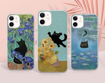 Van Gogh Handyhülle Cat Meme Parody Cover passend für iPhone 15 Pro Max, 14 Plus, 13, 12, 11, XR & Samsung S24, S23, A54, A53, Pixel 8 Pro, 7