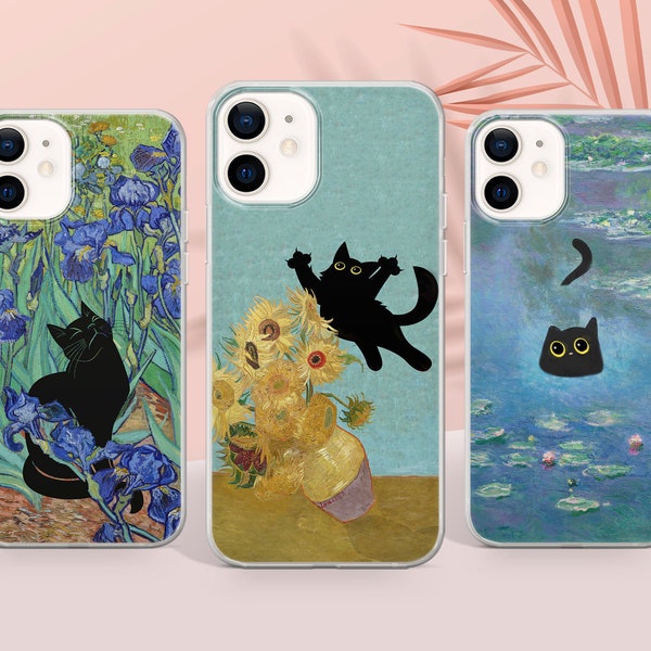 Van Gogh Handyhülle Cat Meme Parody Cover passend für iPhone 15 Pro Max, 14 Plus, 13, 12, 11, XR & Samsung S24, S23, A54, A53, Pixel 8 Pro, 7