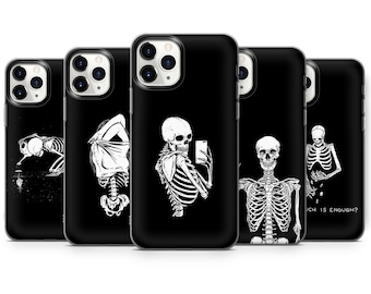 Ästhetische Skelett Handyhülle Skull Cover passend für iPhone 15 Pro Max, 14 Plus, 13, 12, 11, XR & Samsung S24, S23, A54, A53, Pixel 8 Pro, 7