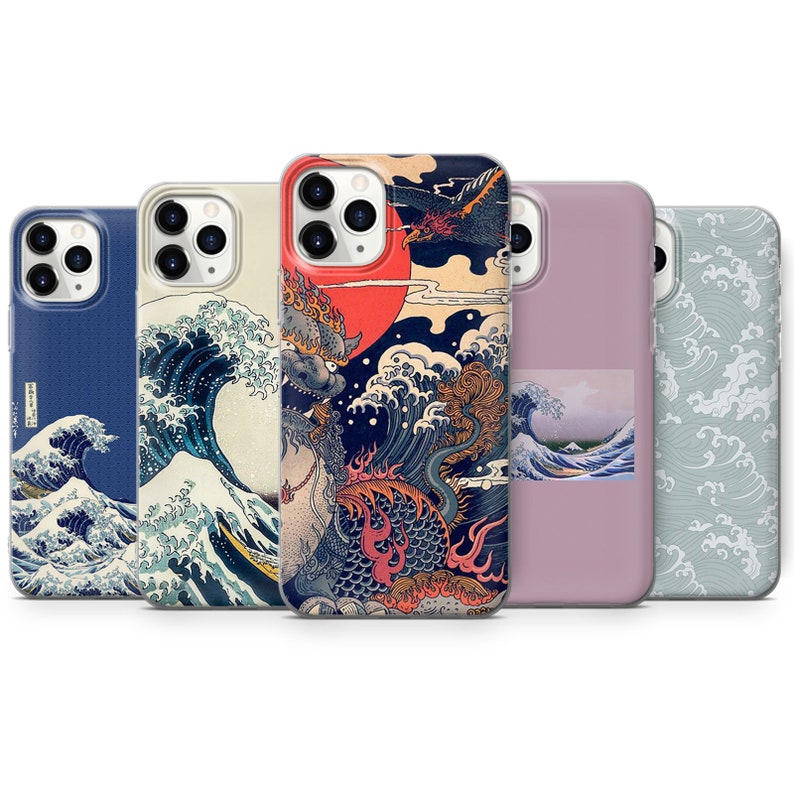 Japanese Wave Phone Case Kanagawa Great Wave Cover fit for iPhone 14 Pro, 13, 12, 11, XR, 8+, 7 & Samsung S21, A50, A51, A53, Huawei P30 