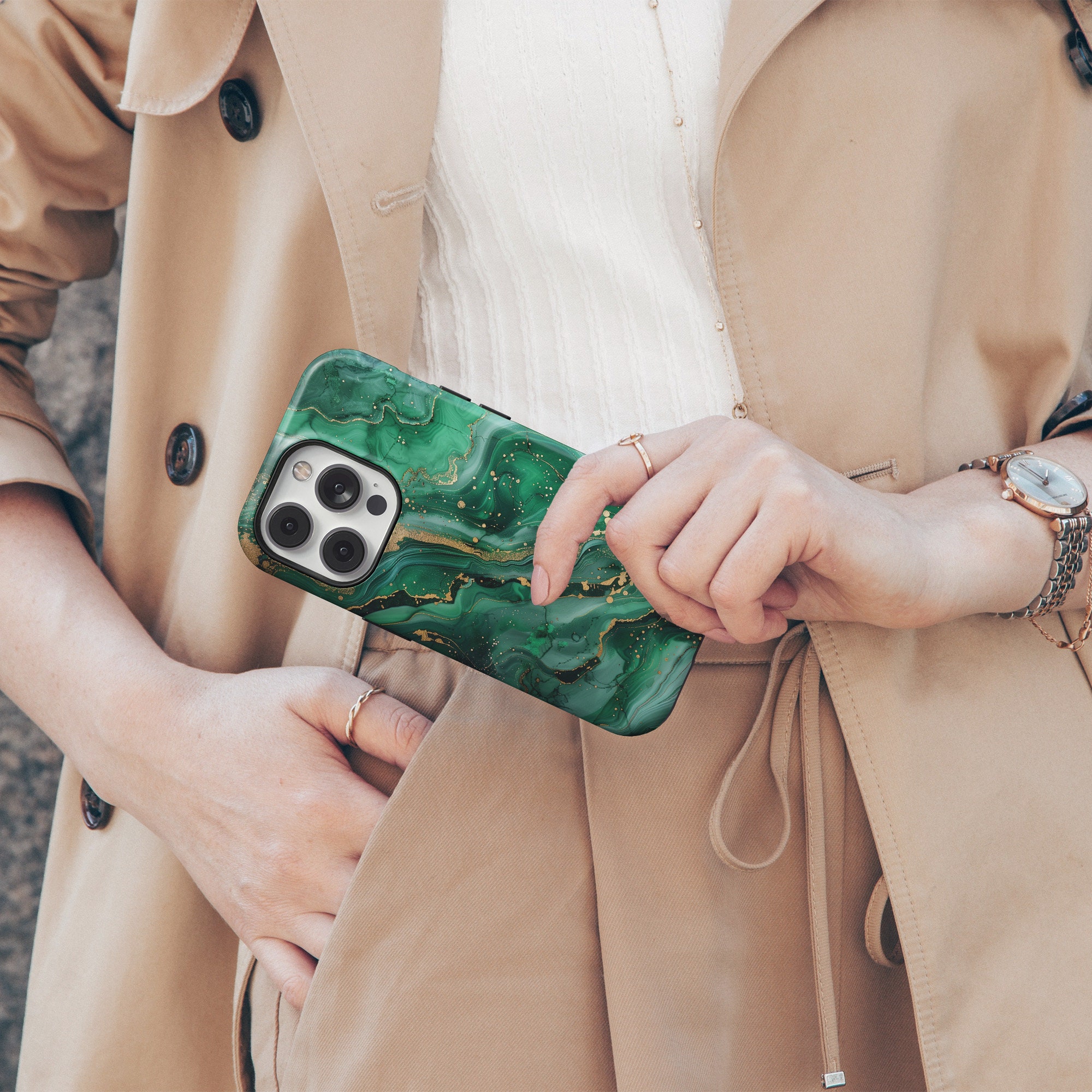 Jade Marble Phone Case With Gold Cover for iPhone 17 Pro Max, 16e