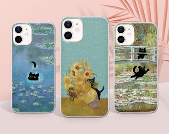 Funny Cat Phone Case Van Gogh Painting Cover fit for iPhone 15 Pro Max, 14 Plus, 13, 12, 11, XR & Samsung S24, S23, A54, A53, Pixel 8 Pro, 7