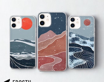 Berge Handyhülle, Abstrakter Mond Cover für iPhone 17 Pro Max, 16e, 15, 14, 13 & Samsung S26 Ultra, S25 FE, A57, A56, Pixel 10, 9A