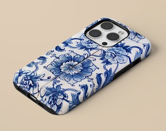 Azulejo Porcelain Phone Case Blue Tile Cover fit for iPhone 15 Pro Max, 14 Plus, 13, 12, 11, XR & Samsung S24, S23, A54, A53, Pixel 8 Pro, 7