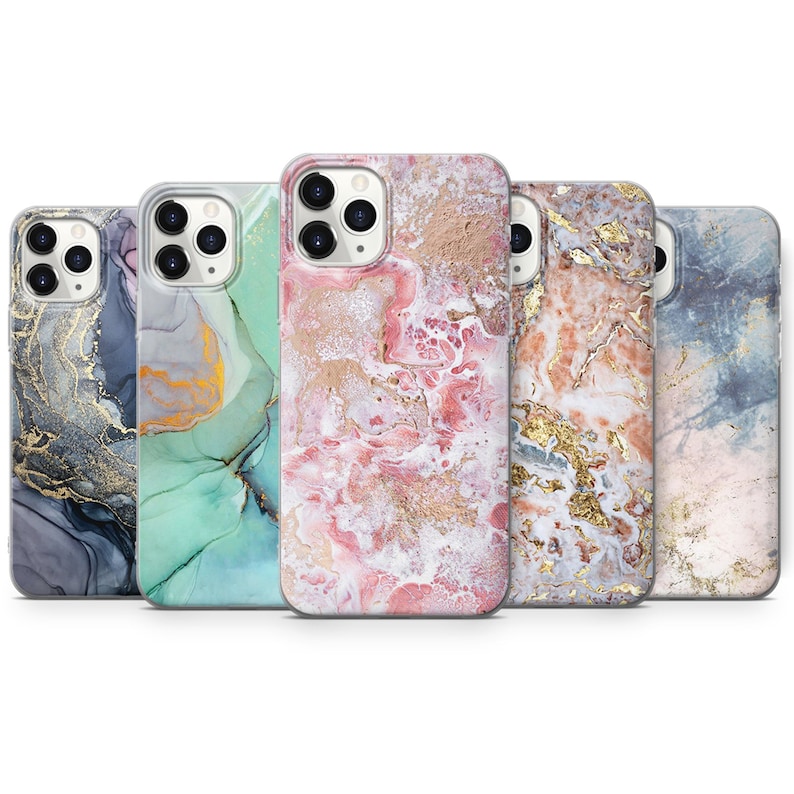 Marble Phone Case With Gold Cover fit for iPhone 15 Pro Max, 14 Plus, 13, 12, 11, XR & Samsung S24, S23, A54, A53, Pixel 8 Pro, 7 image 1