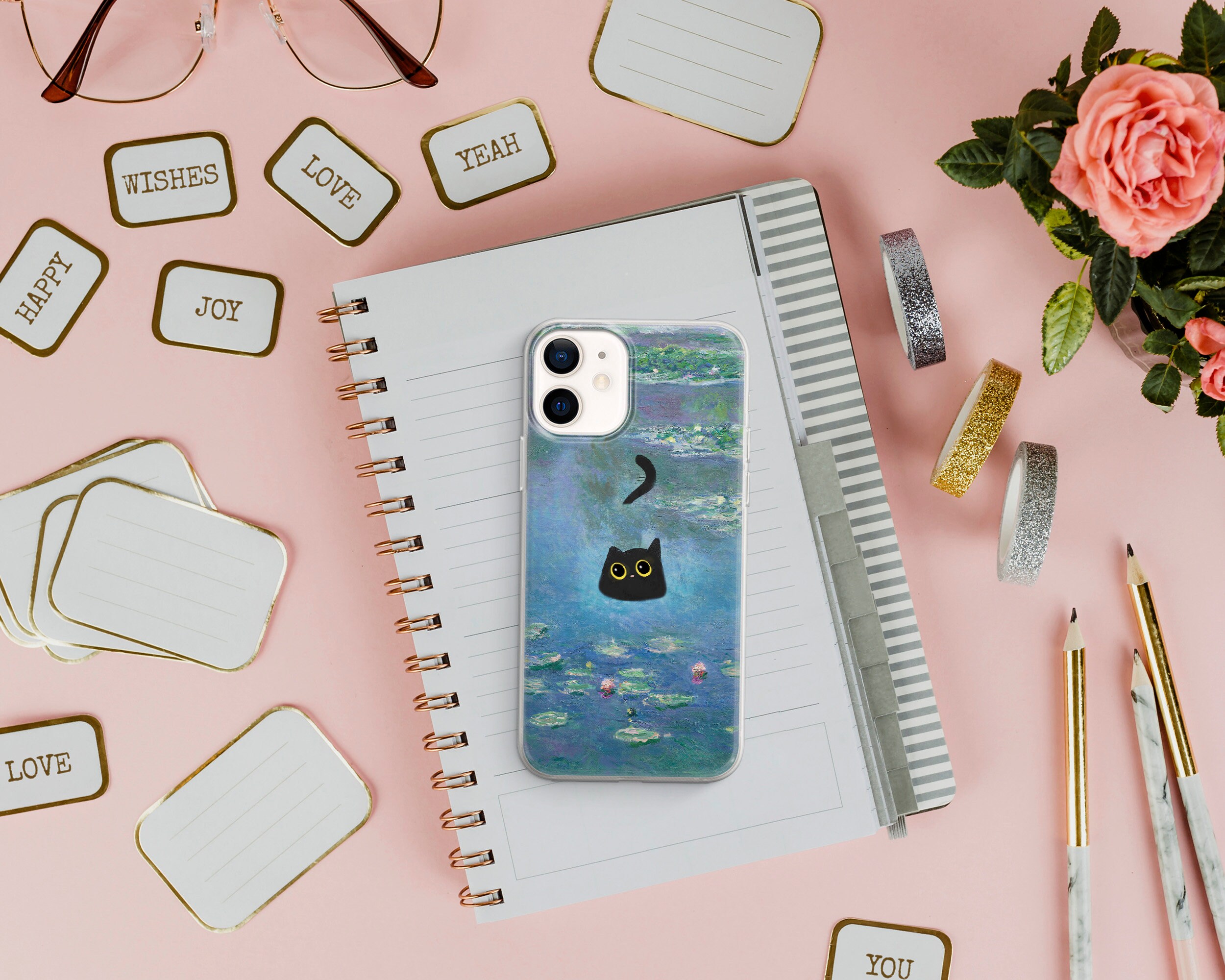 Van Gogh Phone Case Cat Meme Parody Cover Fit for iPhone 15 Pro Max, 14 Plus, 13, 12, 11, XR