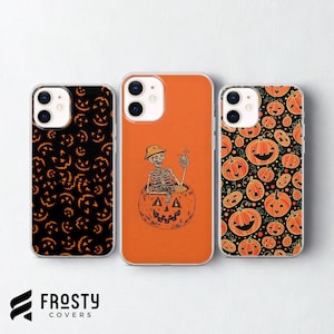 Halloween Pumpkin Phone Case, Orange and Black Designs for iPhone 18 Pro Max, 17, 16, 15, Samsung S26 Ultra, S25 FE, A57, A56, Pixel 11, 10