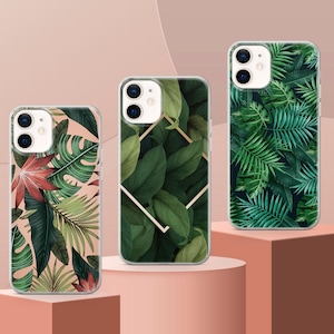 Custodia per telefono con foglie tropicali, motivo: foglie della giungla per iPhone 16 Pro Max, 15 Plus, 14, 13, 12, 11, XS e Samsung S25, S24, A56, A55, Pixel 9 Pro, 8