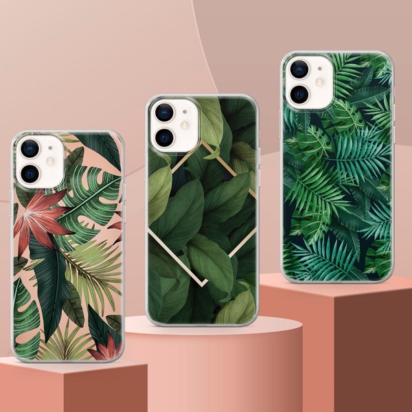 Tropical Leaves Phone Case Jungle Leaf Coverfit for iPhone 15 Pro Max, 14 Plus, 13, 12, 11, XR & Samsung S24, S23, A54, A53, Pixel 8 Pro, 7