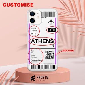 Coque personnalisée avec carte d'embarquement pour iPhone 16 Pro Max, 15 Plus, 14, 13, 12, 11, XS et Samsung S25, S24, A56, A55, Pixel 9 Pro, 8