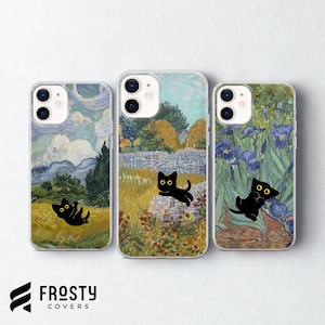 Funda de teléfono Van Gogh con parodia de meme de gato para iPhone 17 Pro Max, 16e, 15, 14, 13 y Samsung S26 Ultra, S25 FE, A57, A56, Pixel 10, 9A