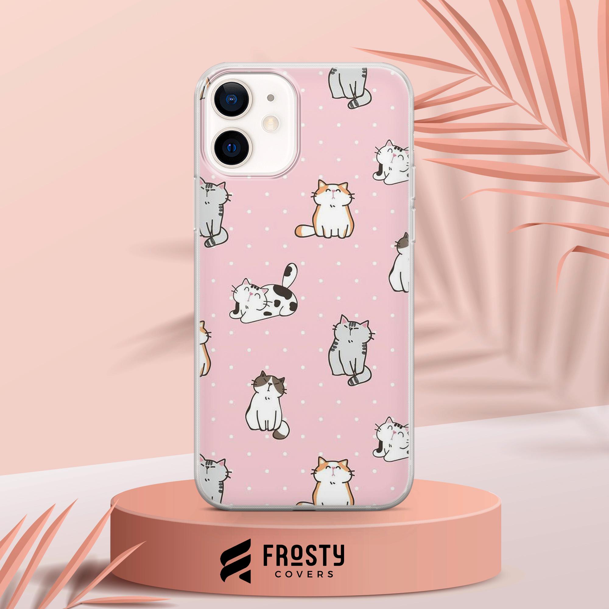 Cat Phone Case, Cute Kitten Pink Pattern Cover for iPhone 18 Pro