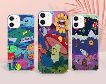 Psychedelic Trippy Phone Case Cartoon Cover adapté pour iPhone 15 Pro Max, 14 Plus, 13, 12, 11, XR et Samsung S24, S23, A54, A53, Pixel 8 Pro, 7
