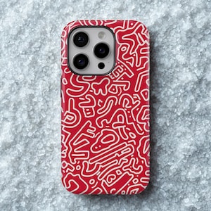 Groovy Red Phone Case Wavy Doodle Cover for iPhone 17 Pro Max, 16e, 15, 14, 13 & Samsung S26 Ultra, S25 FE, A57, A56, Pixel 10, 9A