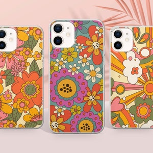 Retro Groovy Phone Case Floral Hippie Cover fit for iPhone 15 Pro Max, 14 Plus, 13, 12, 11, XR & Samsung S24, S23, A54, A53, Pixel 8 Pro, 7