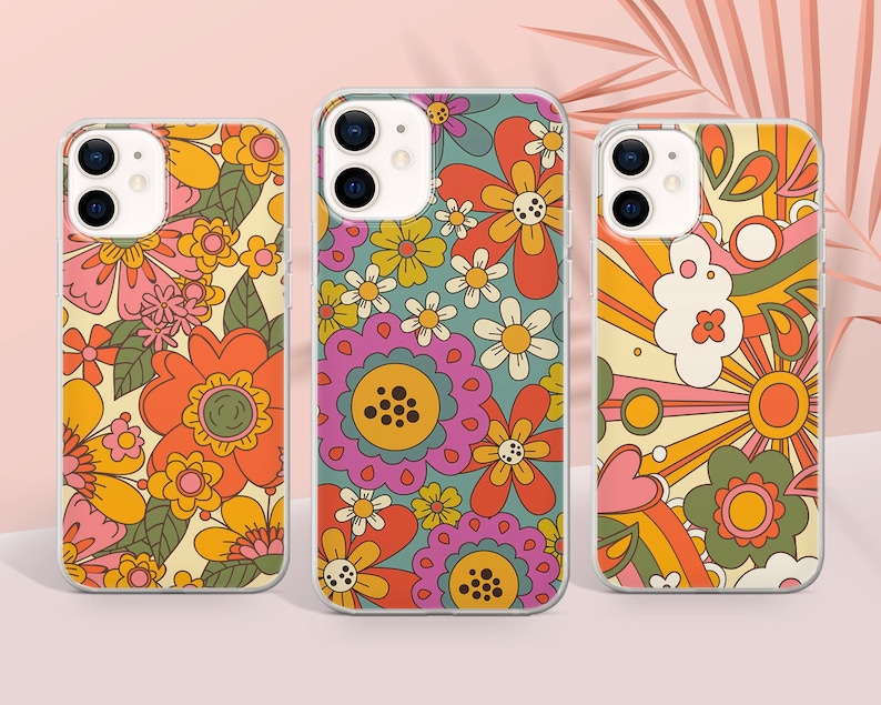 Retro Groovy Phone Case Floral Hippie Cover fit for iPhone 15 Pro Max, 14 Plus, 13, 12, 11, XR & Samsung S24, S23, A54, A53, Pixel 8 Pro, 7 image 1