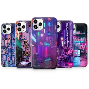 Funda de teléfono con diseño de dibujos animados de anime Night City Art para iPhone 16 Pro Max, 15 Plus, 14, 13, 12, 11, XS y Samsung S25, S24, A56, A55, Pixel 9 Pro