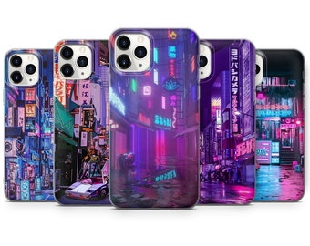 Coque de portable japonaise Night City, esthétique, adaptée pour iPhone 15 Pro Max, 14 Plus, 13, 12, 11, XR et Samsung S24, S23, A54, A53, Pixel 8 Pro